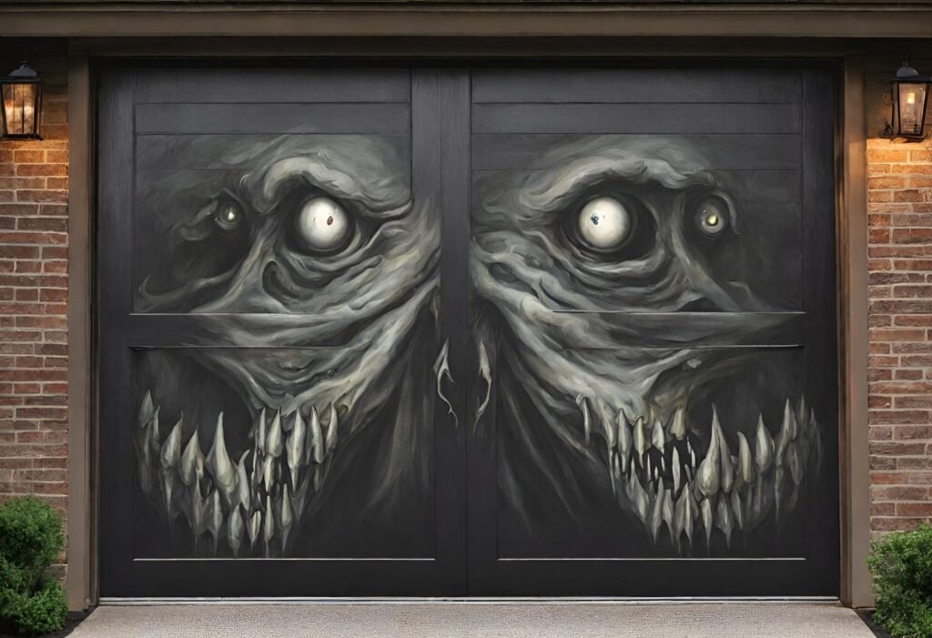 Double Garage Door Cover Featuring a Sinister Haunt