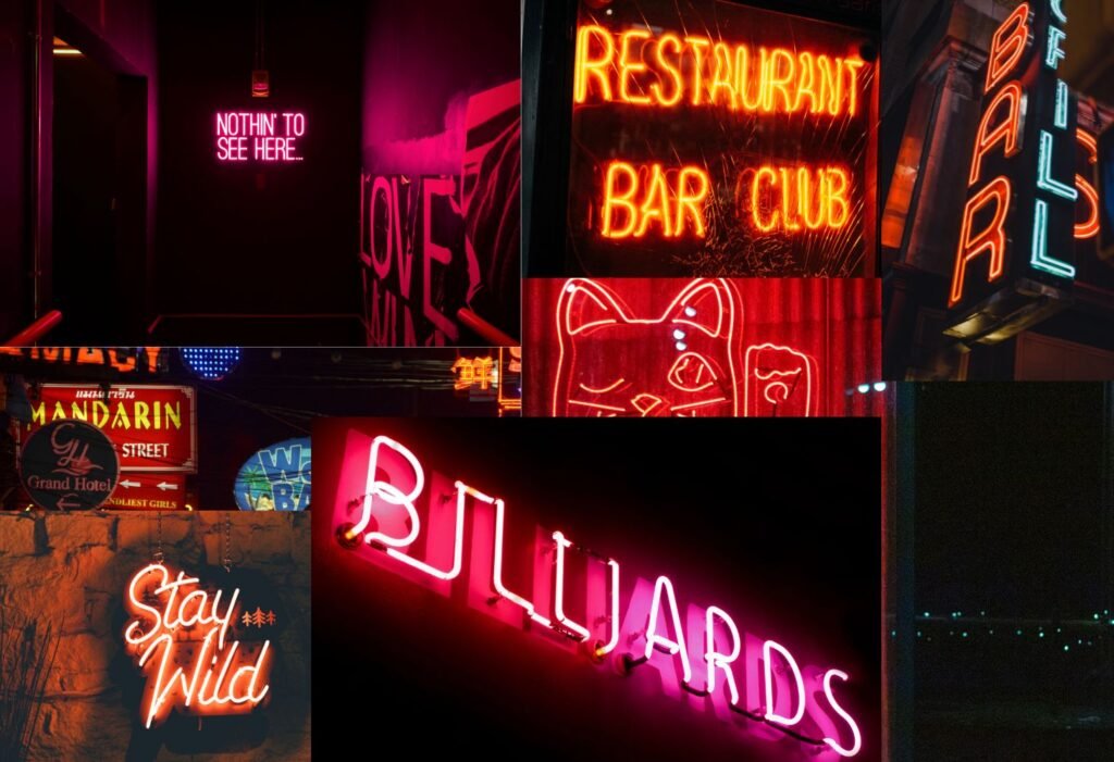 Collage of various personalized garage neon designs