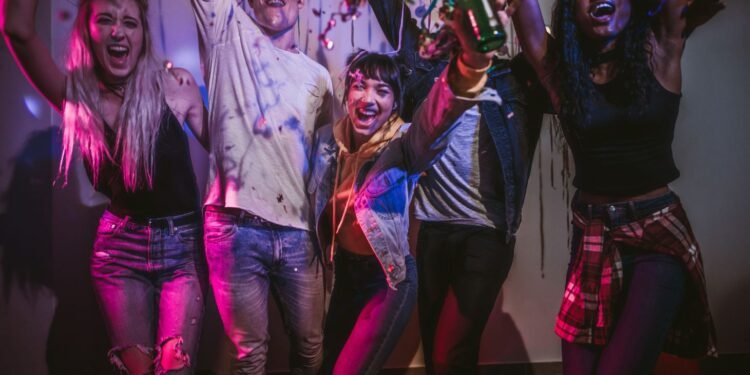 Garage party setup with lights