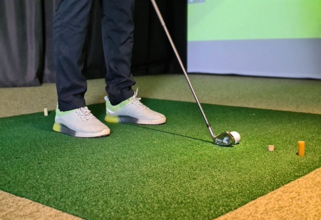 professional golf simulator in a garage