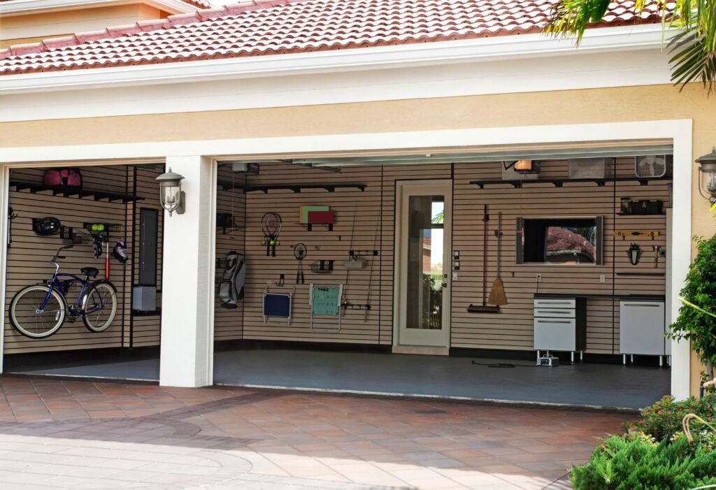 garage with osb finish