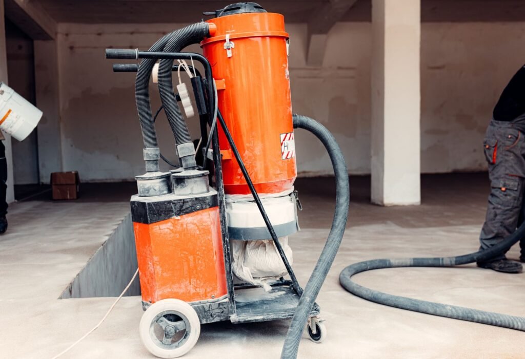 industrial grade vacuum system in a garage