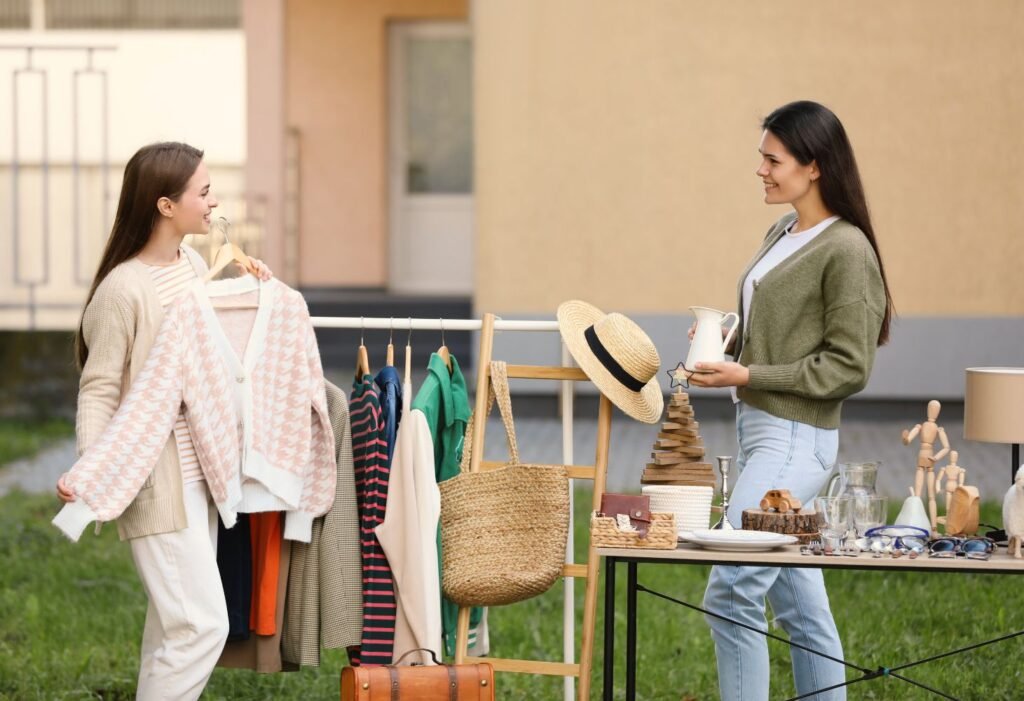 customers in a garage yard sale