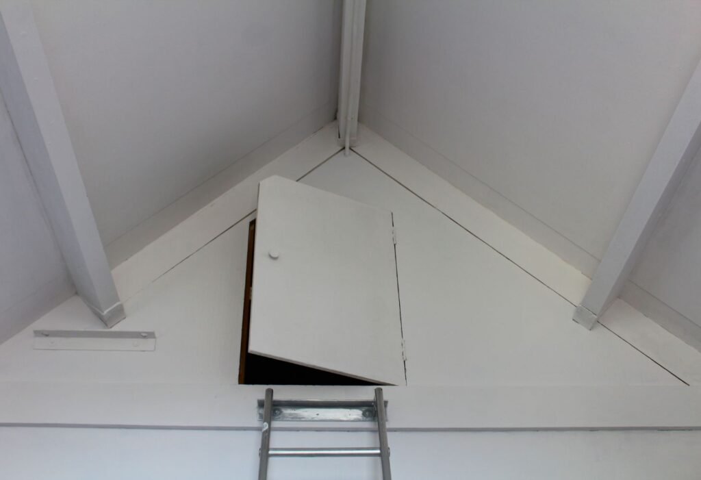 attic ladder in a garage